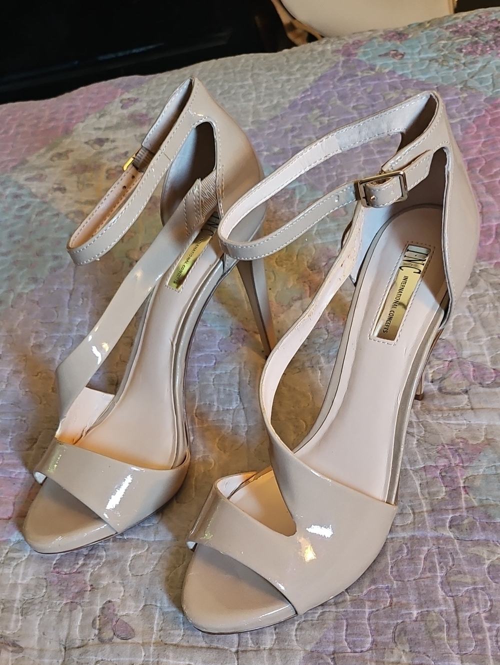 INC International Concepts Nude Patent Open-Toe Ankle Strap Heels